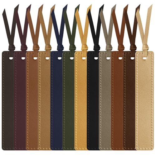 Image of MIXVOVA 12 Pcs Leather Bookmark with Tassel, Classic Style Bookmark, 0.05 Inches Thin Handmade Stitched Bookmarks for Men, Book Marks for Reading, Gifts for Book Lovers, Readers