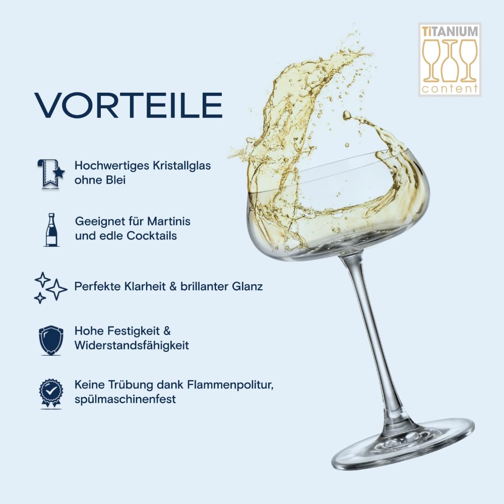 Crystal Bohemia Cocktailgläser - 6er Set, je 300 ml, spülmaschinenfest, kratzfest & langlebig - Luxuriöse Gläser aus Kristallglas - Ideal für Cocktails, Longdrinks & stilvolle Anlässe