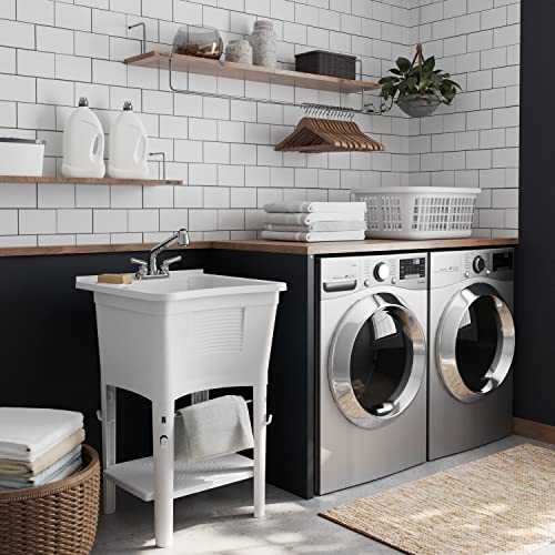 Zenna Home Premium Utility Sink With Pull-Out Faucet: Laundry Tub For Basement, Garage Or Wash Room, White #TOP1