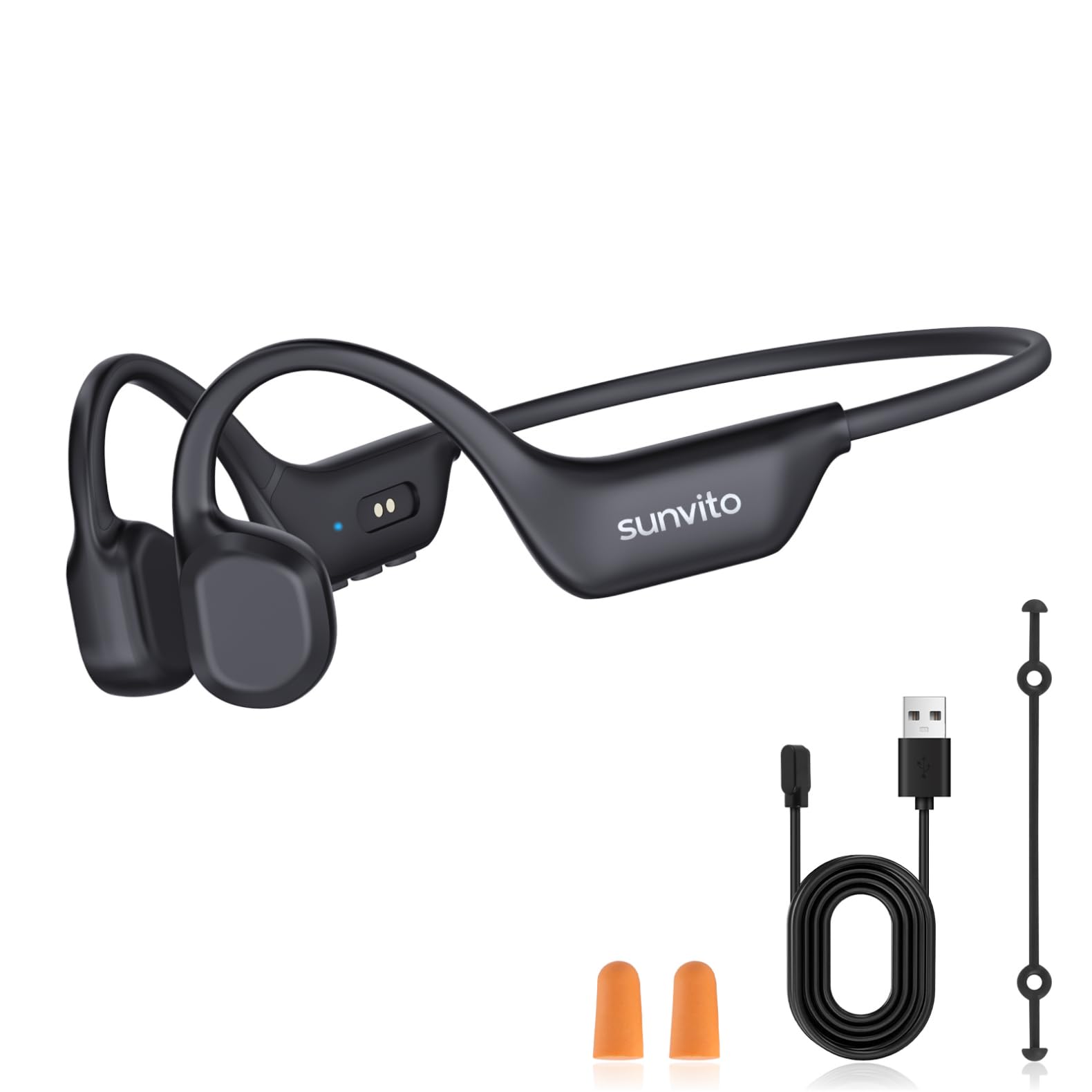 Knochenschall Kopfhörer Bluetooth 6.0, offene Bluetooth-Funkkopfhörer für Sport, wasserdichte, leichte Ohrhörer mit Ohrstöpseln für Laufsport, Fitnessstudio, Radfahren, schwarz