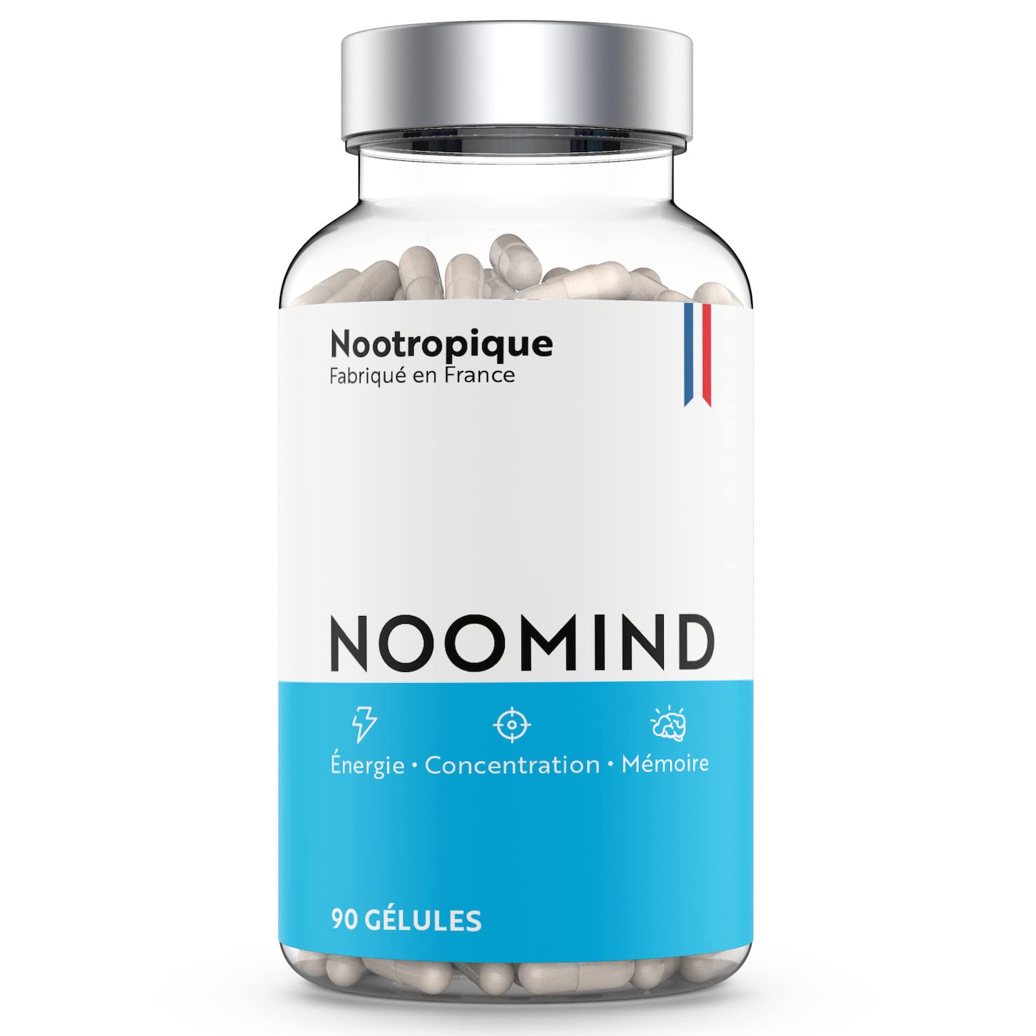 Nootropique | Booster de Concentration, Énergie et Mémoire | Bacopa Monnieri, L-Tyrosine, Caféine, L-Théanine, Ginkgo Biloba, Vitamine B6 & B12 | 90 gélules | Fabriqué en France