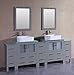 Bosconi AGR230RCCWG3S 96" Classic Double Vanity Set with Rectangle Vessel Sinks, Countertops, 2 Mirrors, and 3 Side Cabinets, Gray, White Tempered Glass