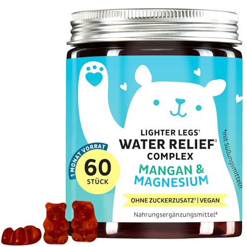 Water Relief Complex Gummibärchen - Vitamin C Magnesium Mangan & Brennnessel-Extrakt - 60 Stück (1 Monat Vorrat) - Vegan Ohne Zuckerzusatz - Bears with Benefits