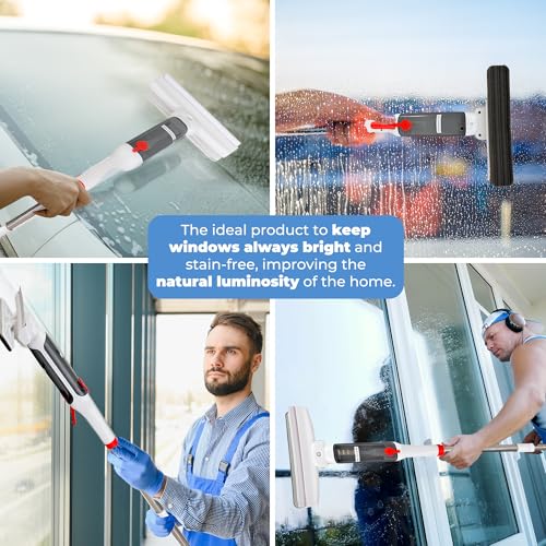 Image of Window Cleaner with Front and Rear Cleaners + Expandable Sprayer - Window Vacuum Squeegee - Complete Kit for Glass, Windows and Mirrors, Quick Drying- Window Cleaner Tool - Car Window Cleaner Spray