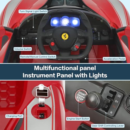 Licensed Ferrari LaFerrari 12V Kids Electric Ride On Car, Parent Remote Control Powered Wheels Racing Car with Hydraulic Doors, Leather Seat, MP3, Lights, Spring Suspension, Red - Thumbnail 5