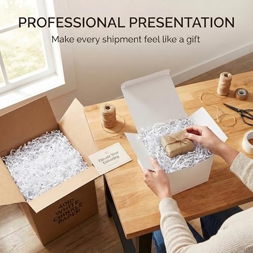 Image of Box USA White Crinkle Paper Filler (40lb) - Shredded Paper for Basket Stuffing, Shipping, Packaging, Confetti, Crafts & Holidays - Crinkle Cut