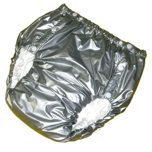 Unisex Waterproof Incontinence Adult Plastic Cloth Diapers, Reusable Diapers, Adjustable Incontinence Protective Underwear Swim Diapers for Elderly, Disabled, Postpartum (Silver, XX-Large)
