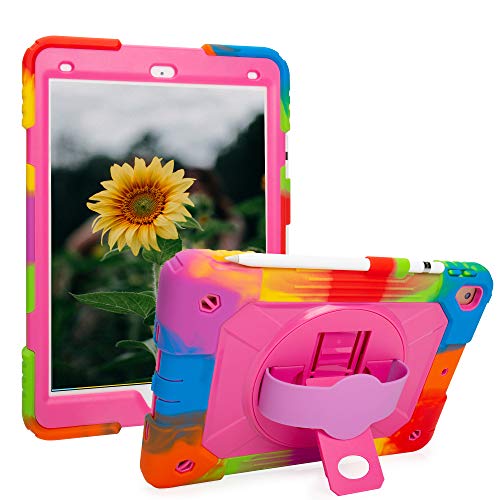 iPad 10.2 Case 2019 iPad 7th Generation Case Vivid Colors Sturdy Durable Shockproof Protective Case 360 Degree Rotating Kickstand (Rainbow Pink)