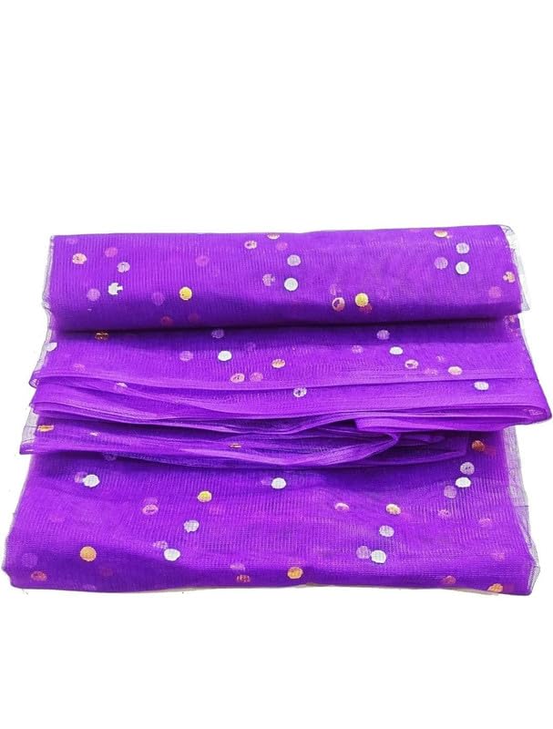 Dotted Net Fabric for Decor, Gift Packing, Party, Bouquet,Car, Christmas,Decoration,Width 1 mtr, 5 mtr Length net Cloth for Decoration Pack of 5 MTR Color - Purple