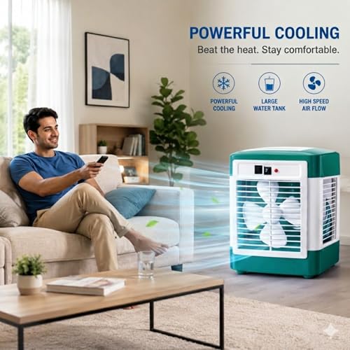 Image of Drumstone Green Desert Cooler Personal Air Cooler with Water Tank, Portable Evaporative Cooling System for Home, Office & Room, Energy Efficient Summer Cooling Solution