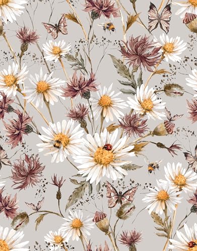 Livelynine 17.5x591" Peel and Stick Wallpaper Floral Purple Gray Daisy
