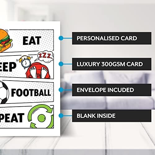 Football Birthday Card for Son Adult Grandson Boy - Eat Sleep Football Repeat - Gaming Birthday Card for 10 Year Old Boy, 11th, 12th, 13th, 14th, 15th, 16th