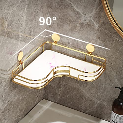 Caddy de douche sans perçage adhésif : étagère d'angle murale dorée pour salle de bain