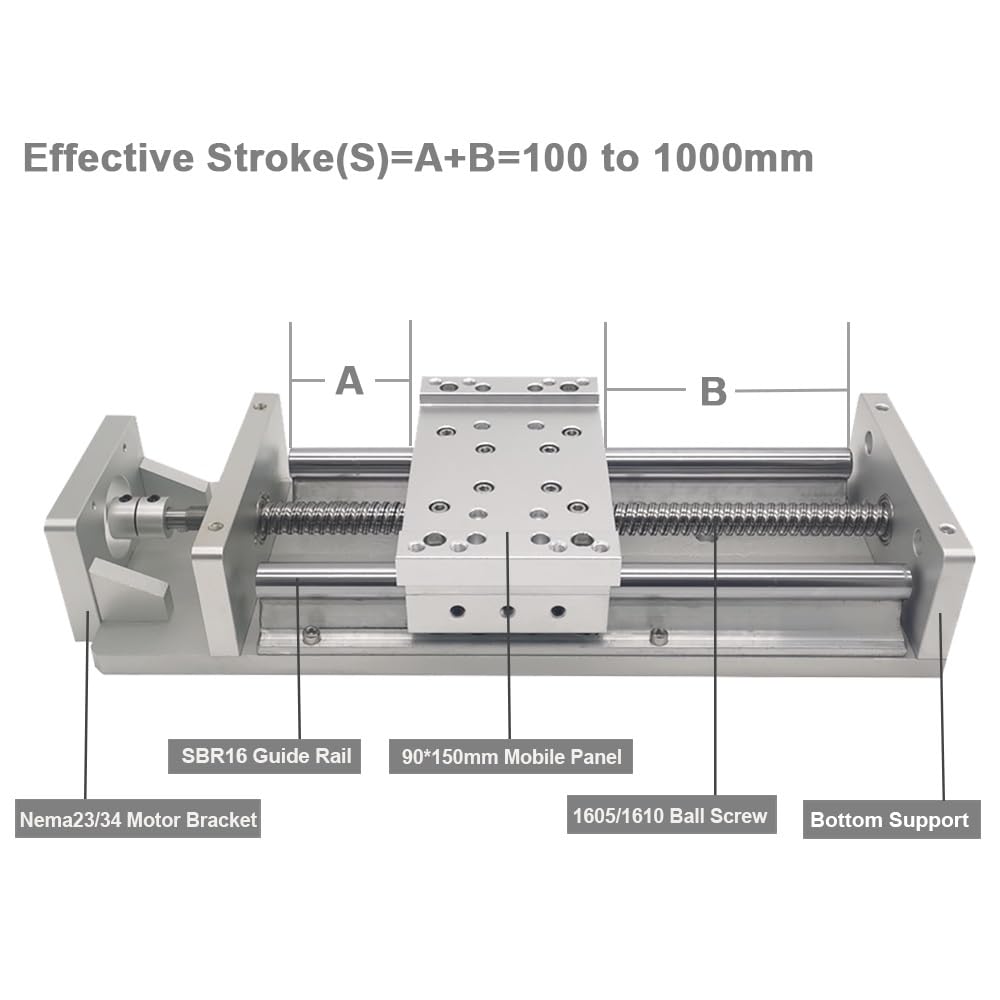 Tavola scorrevole CNC con tavola lineare elettrica ad alta capacità con vite a sfere SFU1610 C7 e guide SBR16, completa di staffa NEMA 34 Componente(300mm)