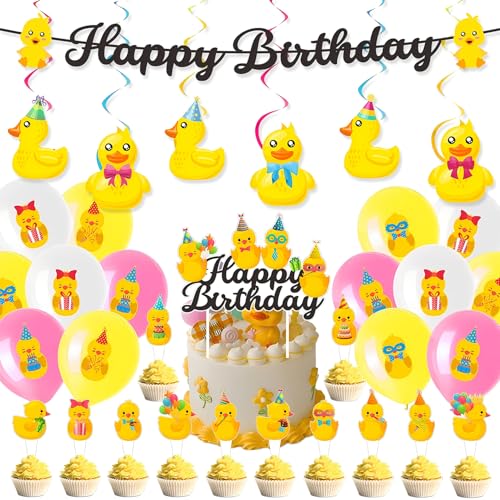 Fournitures petit canard jaune pour anniversaire avec décoration ballon et bannière
