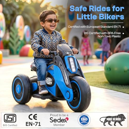Image of Toyzone Rambo Electric Bike - Blue | 12V Rechargeable Bike for Kids with 4.5Ah Battery | LED Lights, Music, MP3 | Smooth Acceleration | 6M Battery Warranty | for Big Kids Age 4-12 Years, Up to 35kg