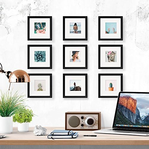 Tiny Mighty Frames 3-set, Wood, Square, Instagram, Photo Frame, 4x4 (Mat), 8x8 (3, Black)