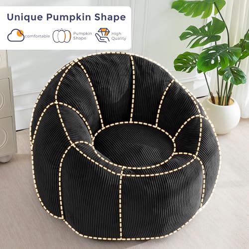 Image of MAXYOYO Giant Bean Bag Chair, Pumpkin-Shaped Bean Bag Sofa, Oversized Boneless Couch Sofa in a Box, Comfy and Lazy Lounge Chair for Dorm, Living Room, Black