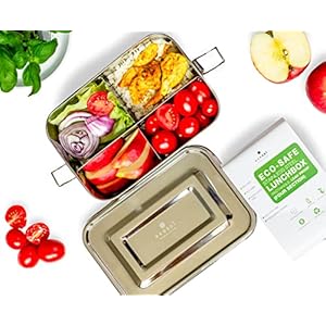 Stainless Steel Eco Lunch Box, Leak Proof, 4 Compartment | Sustainable Zero Waste Eco Friendly Bento Box Food Storage Container