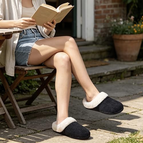 Image of ULTRAIDEAS Women's Breathable House Slippers with Memory Foam, Lightweight Cotton Blend Lining, Indoor Outdoor Slip On Design, Non Slip Rubber Sole for Bedroom, Machine Washable