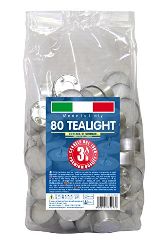 Cereria di Giorgio - Risthò Velas flotantes con Soporte, Cera, Blancas, 3,6 x 3,6 x 1,7 cm, 80 Unidades