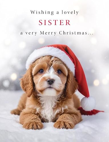 Christmas Card, Wishing a Lovely Sister a Very Merry Christmas - 8 x 6 inches - Piccadilly Greetings