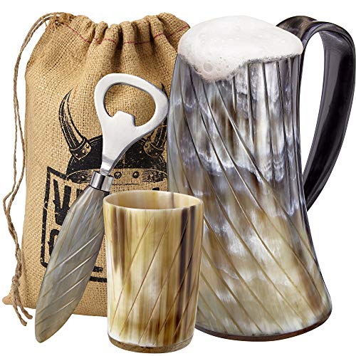 Viking Culture Ox Horn Mug, Shot Glass, and Bottle Opener (3 Pc. Set)