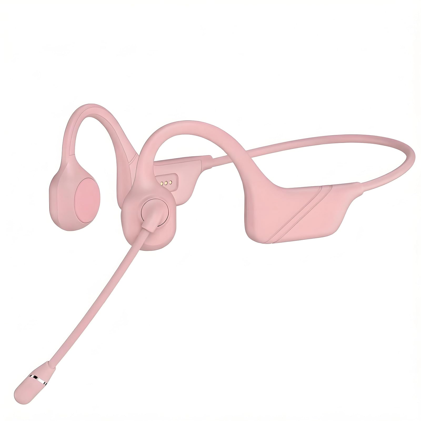Bone Conduction Headphones with Mic-Callink, Trucker Bluetooth 5.4 Headset with Noise-Canceling Boom Microphone/Mute Function/Dual Connect, Open Ear Headphones for Work Driving Meeting（Pink）