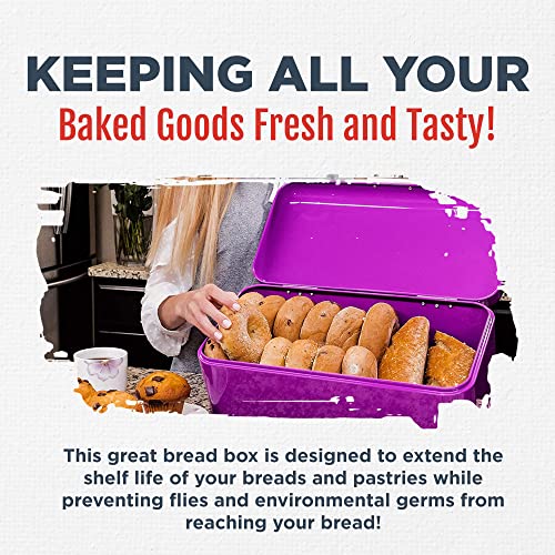 Culinary Couture Large Purple Bread Box For Kitchen Countertop - Bread Storage Container - Powder-Coated Stainless Steel Vintage Bread Boxes For Kitchen Counters - Bonus Recipe Ebook #TOP2
