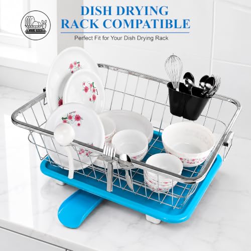 Image of JD FRESH Dish Drainer Tray with Water Drain Spout /BPA-Free Plastic Utensil Drying Tray /Countertop Kitchen Sink Organizer with Anti-Slip Feet /Multipurpose Drying Stand for Kitchen (12 x 17 Inch, Blue)
