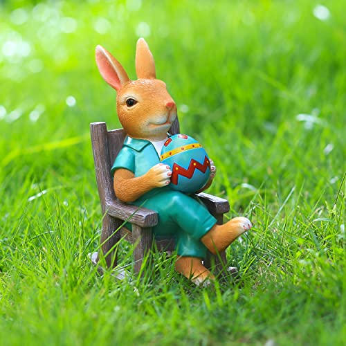 Galiyen Easter Bunny Figurine Easter Decorations Spring Home Decor Rabbit Statue Vintage Outdoor Country Gift - Bunnies In Rocking Chair #TOP5