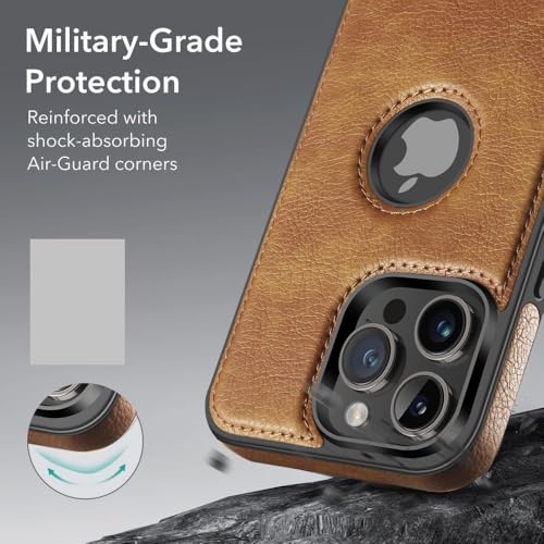 Image of amazon basics Genuine Leather Finish iPhone 16 Pro Back Cover Case | Raised Edges for Camera & Screen Protection | Back Case Cover for iPhone 16 Pro (Brown)