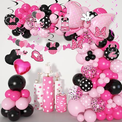 Image of Pink 2nd Birthday Hanging Swirl Decorations,Mouse Birthday Party Ceiling Streamers,Pink Mouse Theme Party Supplies,Party Favors for Girls Kids(38 Pcs)