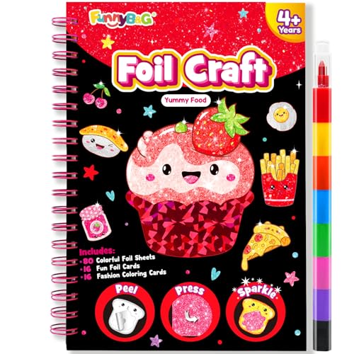 FUNNYB&G Foil Art Kinder Kunst & Bastelaktivität: Kreatives Reisespielzeug für DIY-Aktivität, Bastelset kinder | Geschenk Mädchen 4 5 6 7 8 9 Jahre(Essen)