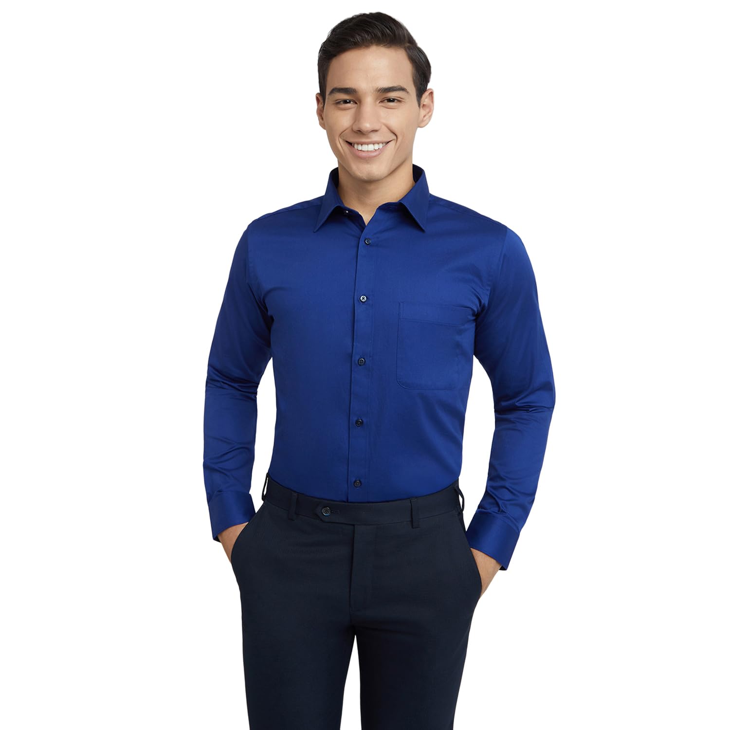 raymond Men's Pure Cotton Solid Pattern Slim Fit Semi Cutaway Collar Full Sleeve Formal Shirt-picture-30