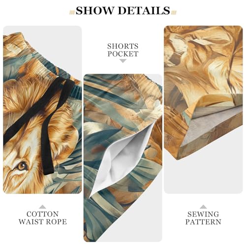 Men's Short Pajama Bottoms Portrait Lion Forest Home Casual Sleep Pants3
