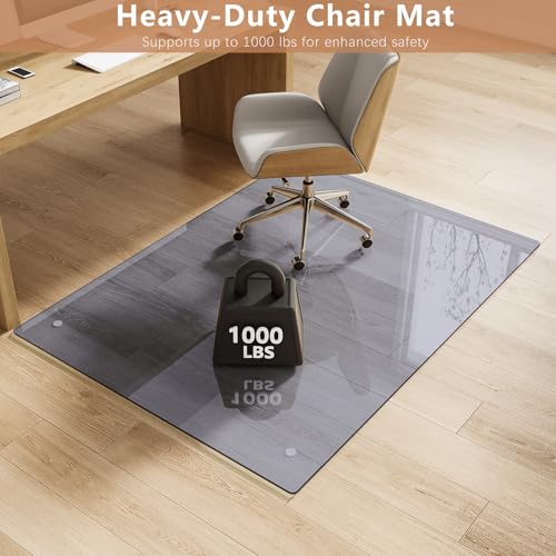 MYSUNORIA 40" x 48" Gray Tempered Glass Chair Mat for Carpet & Hard Floors by MYSUNORIA - Used condition - Image 3