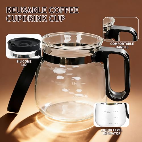 16 oz Glass Coffee Pot Mug, Clear Mini Coffee Pot Cup with Handle, Spill-proof Lid, Straw & Coasters, Heatproof Large Capacity for Hot Cold Drinks, Home Office Desk, Gift for Coffee Lovers - Image 4