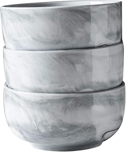 Yundu Juego de 3 cuencos de porcelana de mármol gris de 28 onzas para helado, postre, cereales, pasta, microondas y lavavajillas