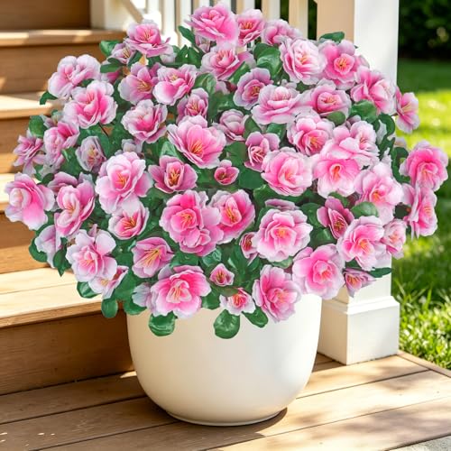 Weldomcor 8 Bündel Künstliche Blumen, Kunstblumen wie Echt für Freien und Innen UV Beständig Kunstpflanzen für Draußen Balkon Balkonkasten Hängende Garten Fenster Innen Außenbereichen, Rosa