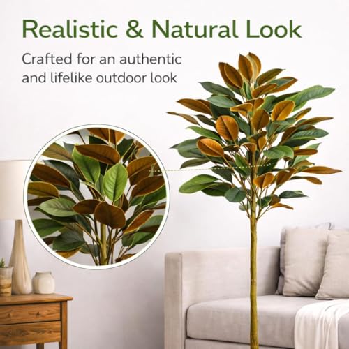 Image of Artificial Fiddle Leaf Plant - 90 cm Tall Faux Tropical Decorative Plant for Indoor Outdoor Home, Office, Balcony & Living Room Decor