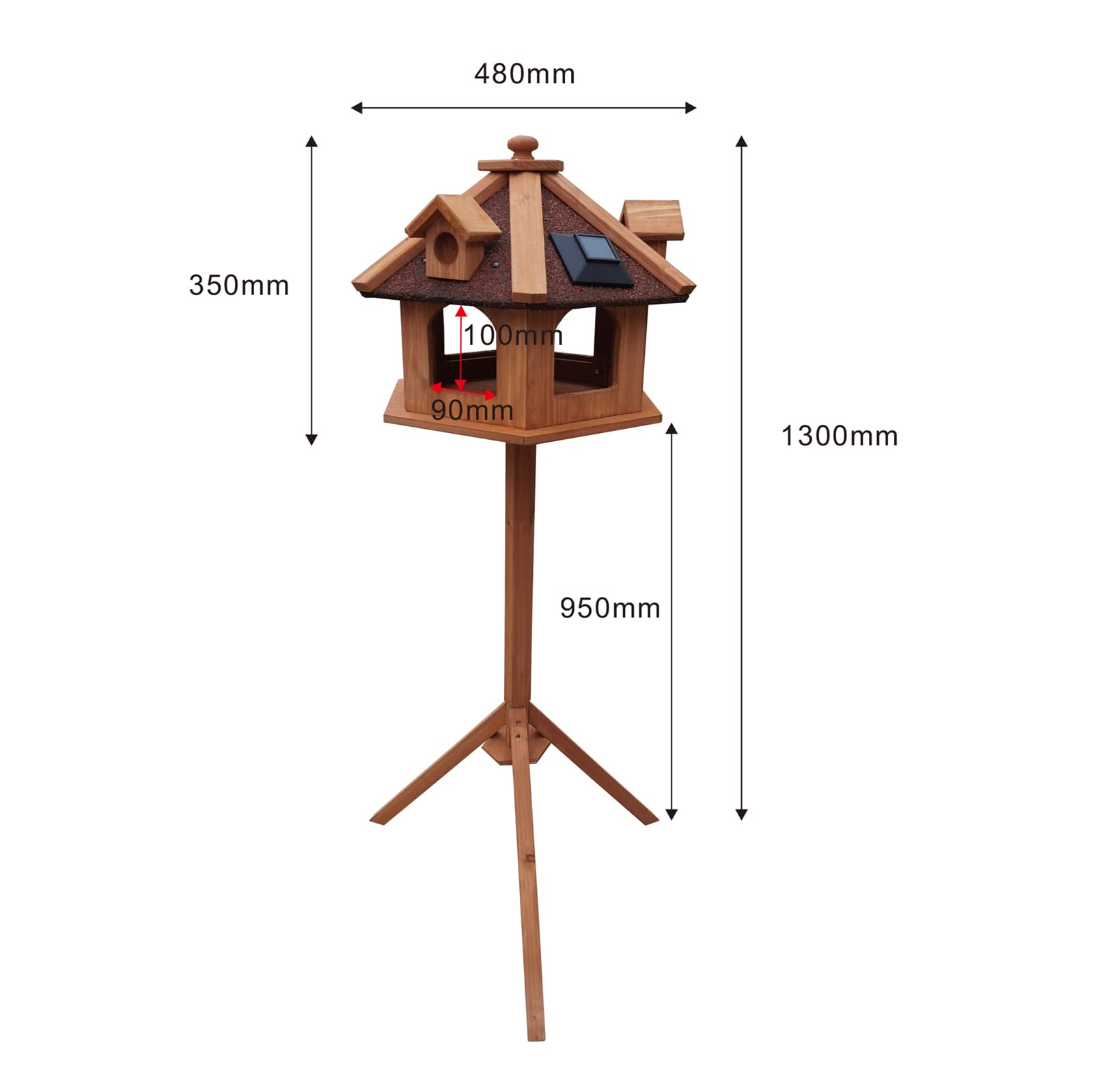 Comedero para pájaros con Soporte 130cm Madera de Abeto casa Aves Resistente a la Intemperie