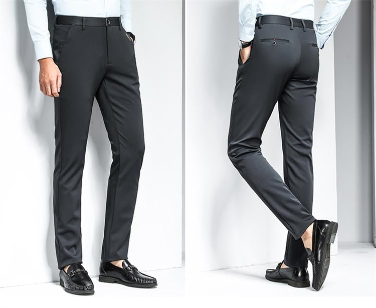 Fleece Lined Dress Pants Men New Slim Fit Cut Flat-Front Trousers4