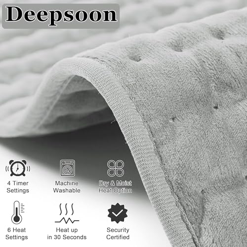 Image of Heating Pad,Electric Heating Pads,Heating Pad for Back,Gray,33x17 Inch | Heating Pads for Shoulder,Neck,Abdomen,Knee,Arms,Legs,Heat Pad for Birthday Father Mother Gift Women Men,6 Heat Settings