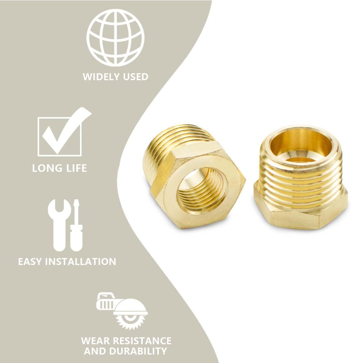 Bwintech 2 Pcs 3/4" to 1/2" Female & Male NPT Thread Brass Hex Bushing Connector for Pipe Connecting Conversion