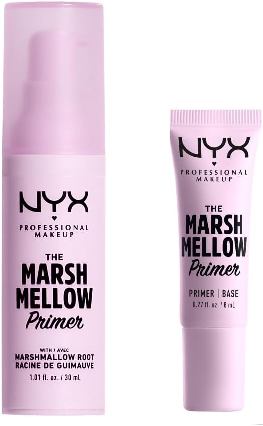 NYX Professional Makeup The Marshmellow Primer Set, Makeup Primer Base, Skin-Focused Primer for Smooth & Even Complexion, Marshmallow Root, Vegan Formula, Regular and Mini Size, 30 ml and 8 ml