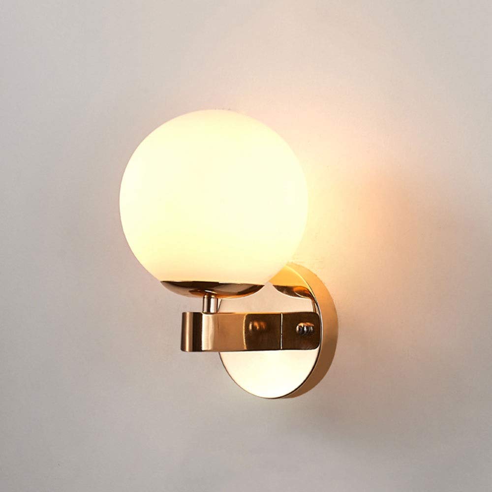 Lampa ścienna LED do wnętrz w stylu nordyckim, biały szklany klosz, metalowa rama, idealna do salonu, sypialni, stolika nocnego, kawiarni lub restauracji (Colo