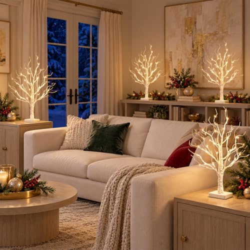 DELICHTER 4er Set Lichterbaum mit 24 Warmweißen LEDs Birken Bäumchen mit Timer-Funktion Dekozweige Batteriebetrieb Weihnachtsdeko für… – Ansicht 8
