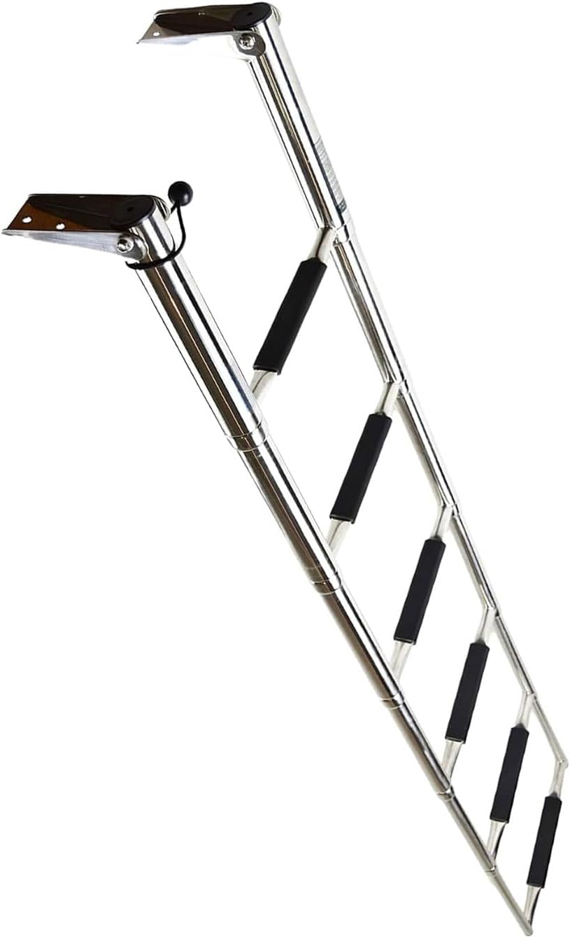 MARINE CITY 6-Step Telescoping Swim Ladder, Durable Stainless Steel, Anti-Slip, Space-Saving Design, Supports Up to 400 lbs, Ideal for Boats, Ships, Marines, Pontoons