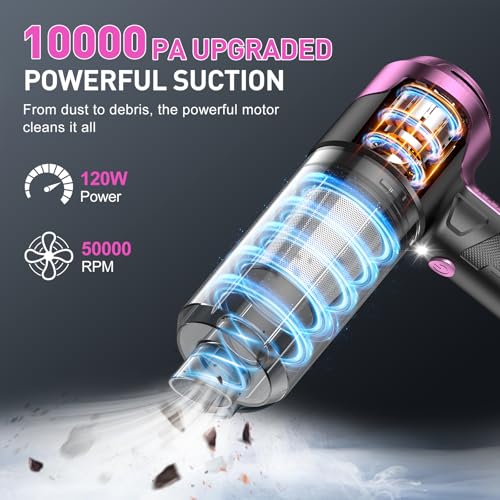 Image of KMM Handheld Car Vacuum Cleaner, 10000PA Vacuum Cleaner & Air Duster, 120W High Power Vacuum Portable Cordless, Hand Held Vacuum Rechargeable with Multi-Nozzles & LED Light for Home, Car, Office